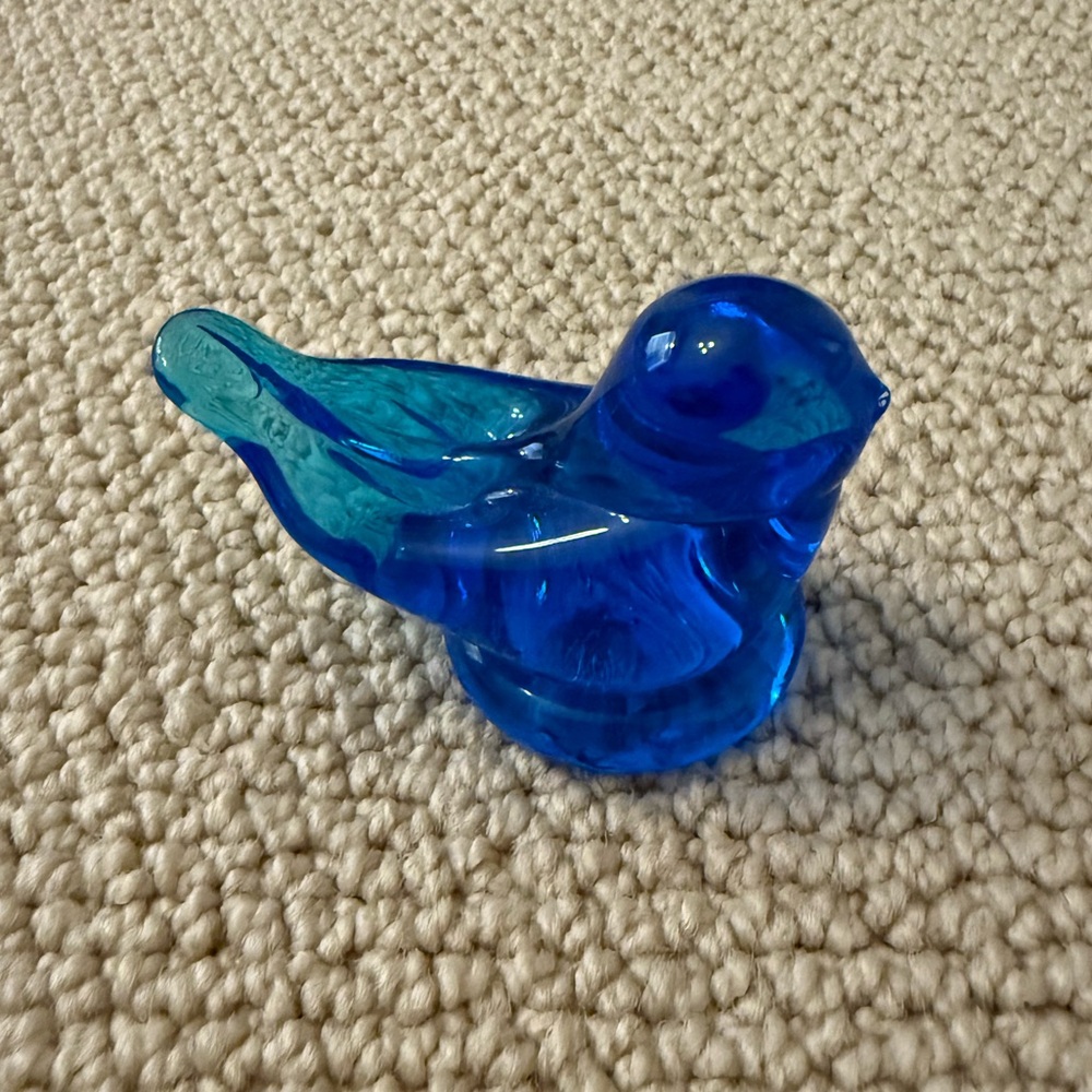 vintage bluebird of happiness leo ward 2015 signed glass bird - terra studios!